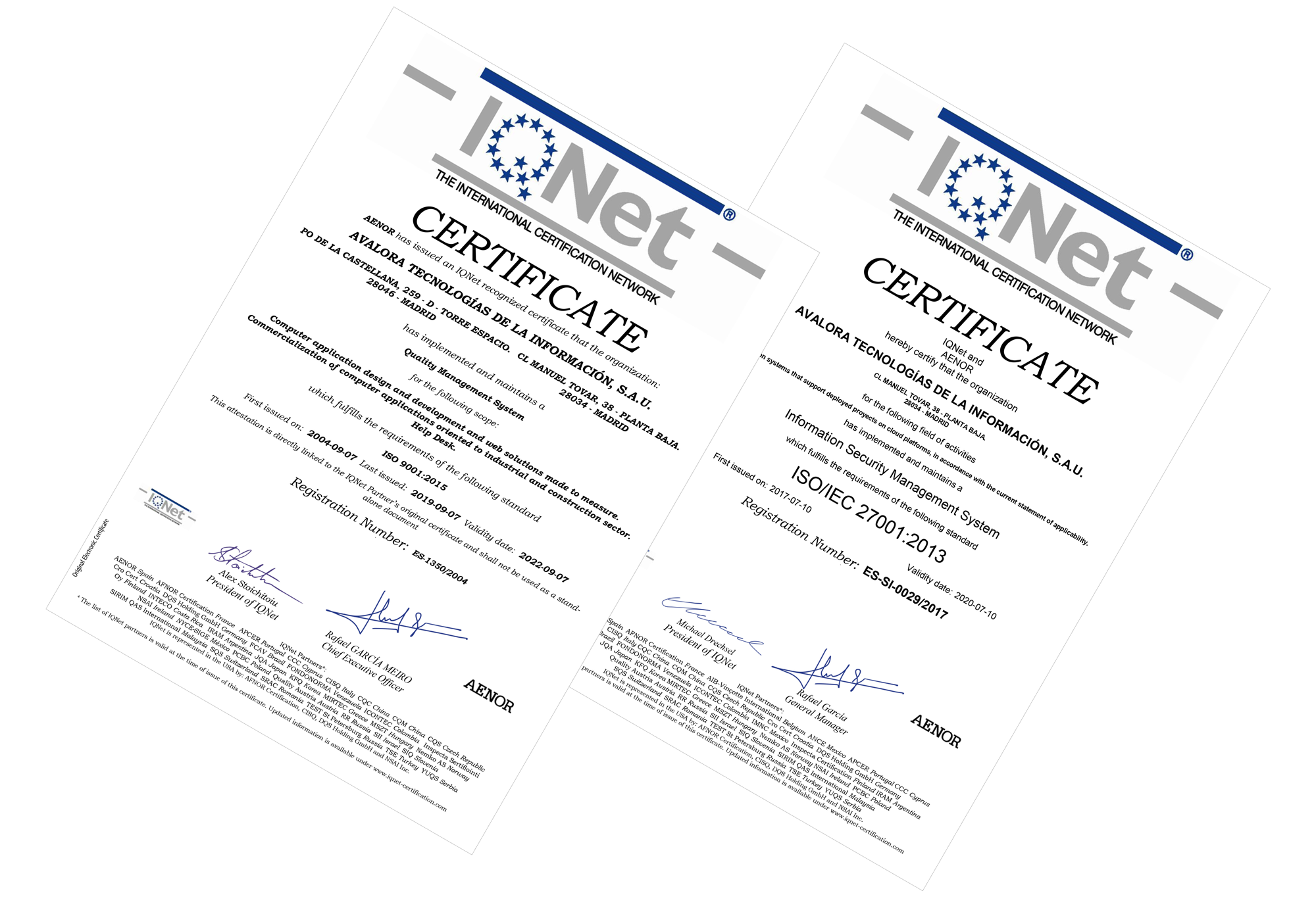 AVALORA renueva sus certificaciones IQNet